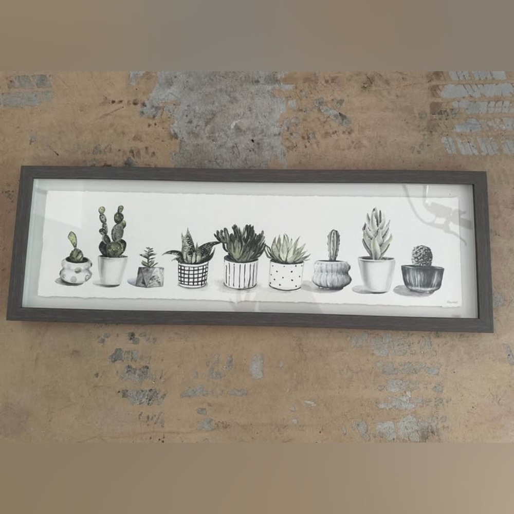 Framed Succulent Wall Art with Grey Wood Frame